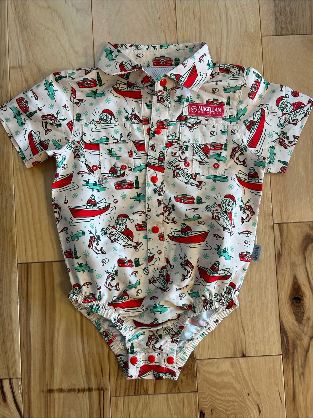 Magellan Outdoors Kids Red & White Holiday Boat Print One-Piece